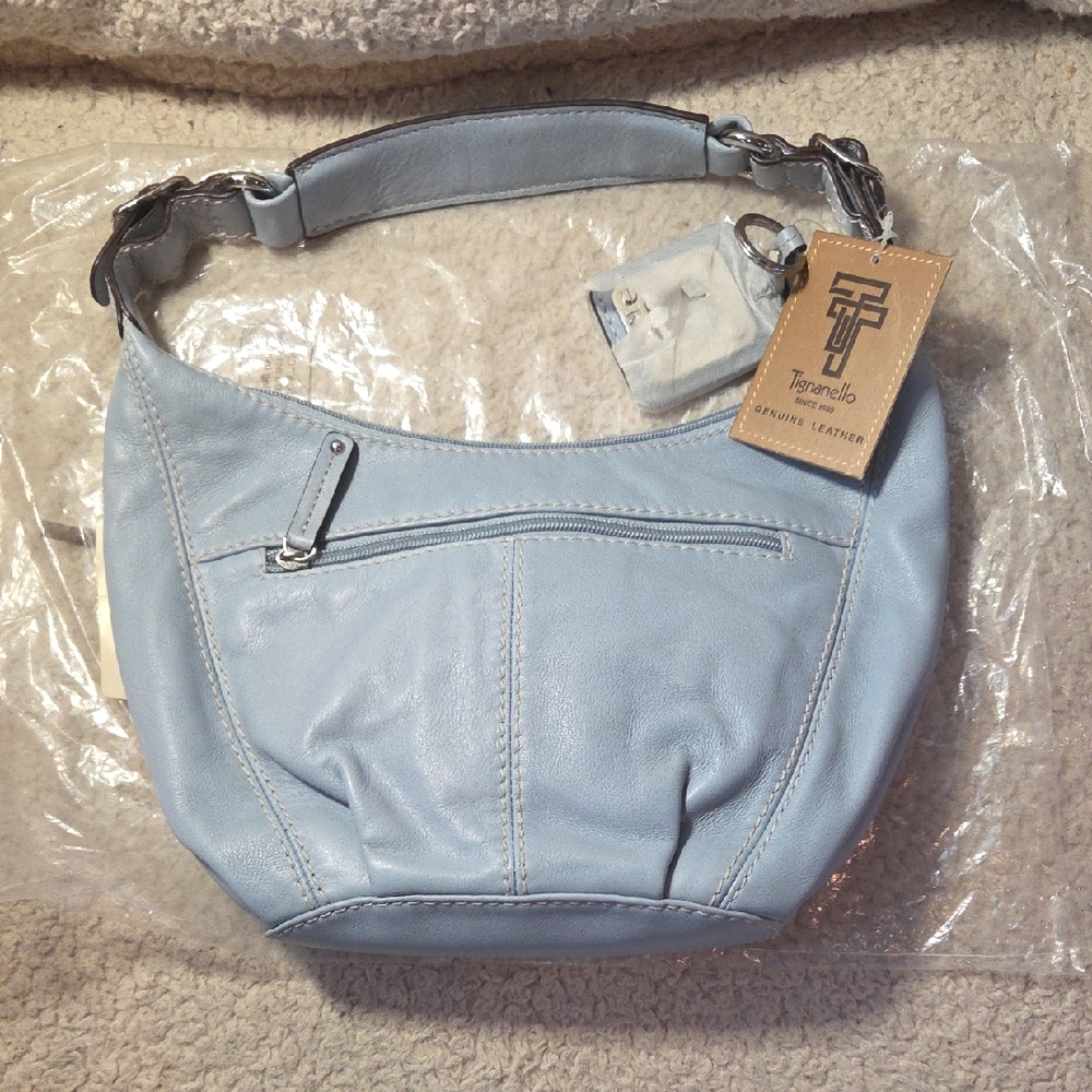 Tignanello Sky Blue Leather Hobo Bag